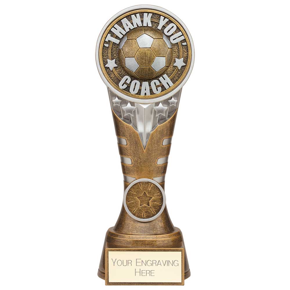 Ikon Football Tower Thank you Coach Award - Antique Silver & Gold