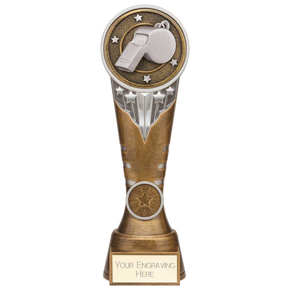 Ikon Tower Referee Football Award - Antique Silver & Gold