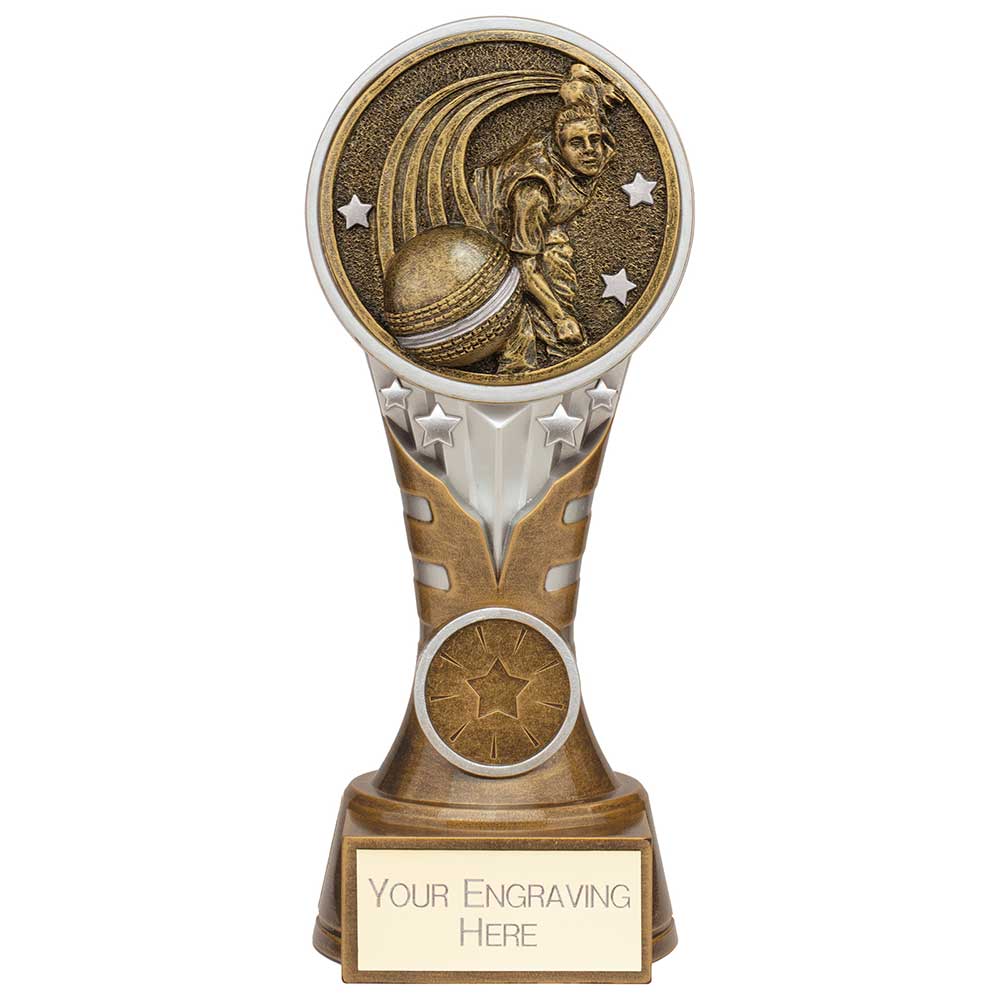 Ikon Tower Cricket Bowler Award - Antique Silver & Gold
