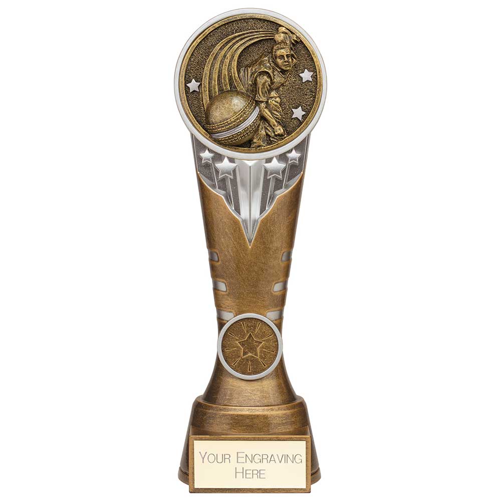 Ikon Tower Cricket Bowler Award - Antique Silver & Gold
