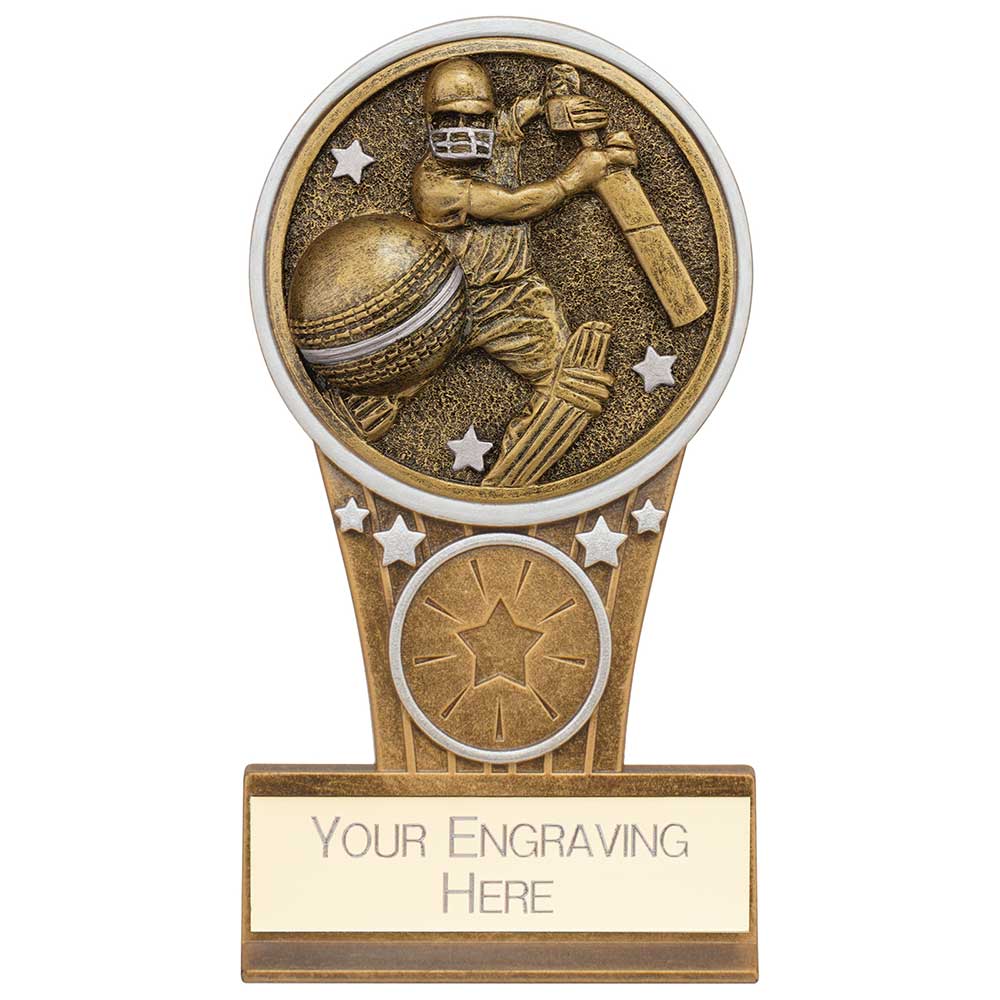 Ikon Tower Cricket Batsman Award - Antique Silver & Gold