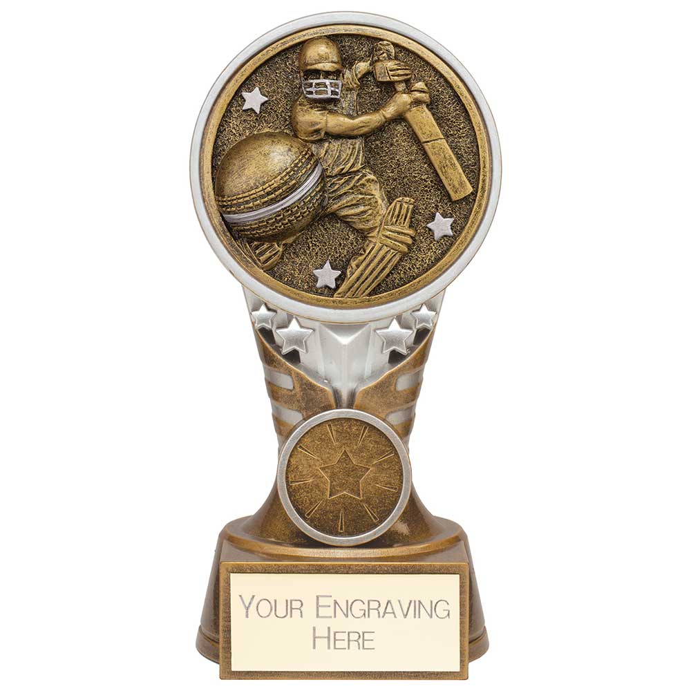 Ikon Tower Cricket Batsman Award - Antique Silver & Gold