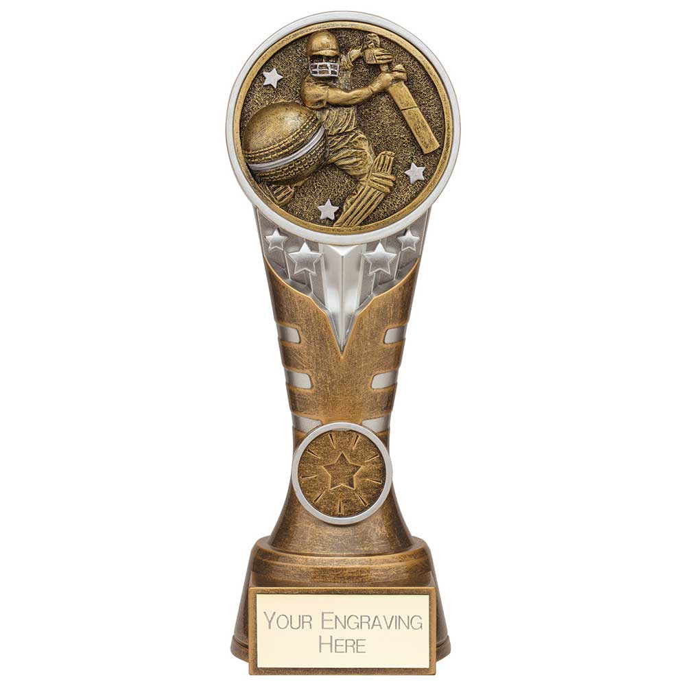 Ikon Tower Cricket Batsman Award - Antique Silver & Gold