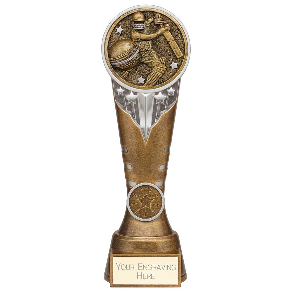 Ikon Tower Cricket Batsman Award - Antique Silver & Gold