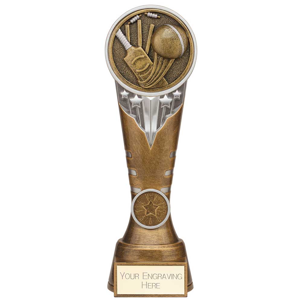 Ikon Tower Cricket Award Antique - Silver & Gold