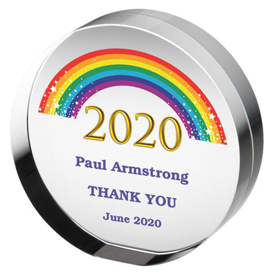 2020 Rainbow Clear Glass Round Paperweight (30mm Thick)