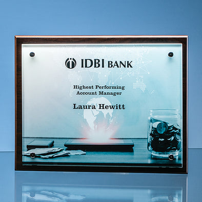 Colour-Print Personalised Glass Wall Plaque Award on Wood Backing