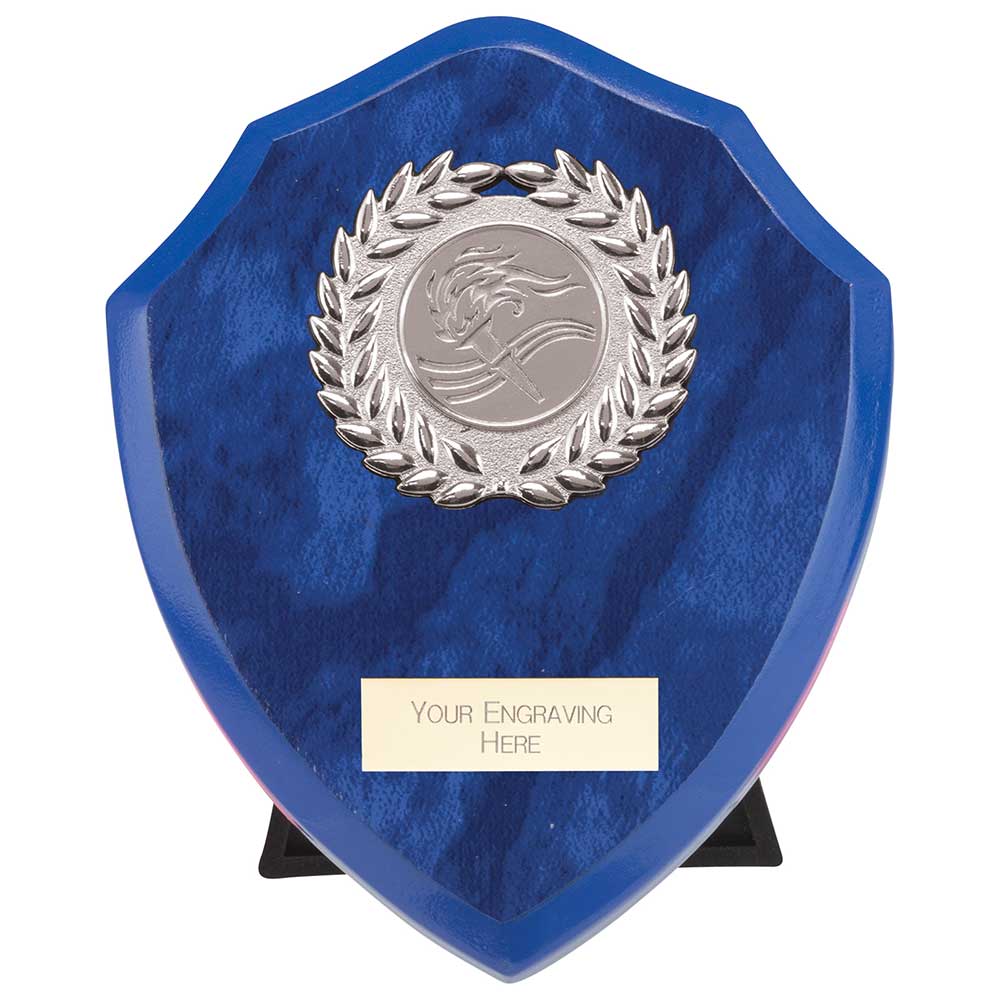 Victory Award Wreath Wooden Shield - Azure Blue