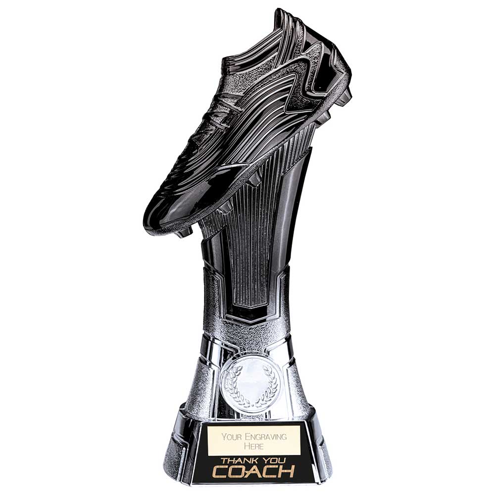 Rapid Strike Football Boot Award - Thank You Coach Carbon Black & Ice Platinum (250mm Height)