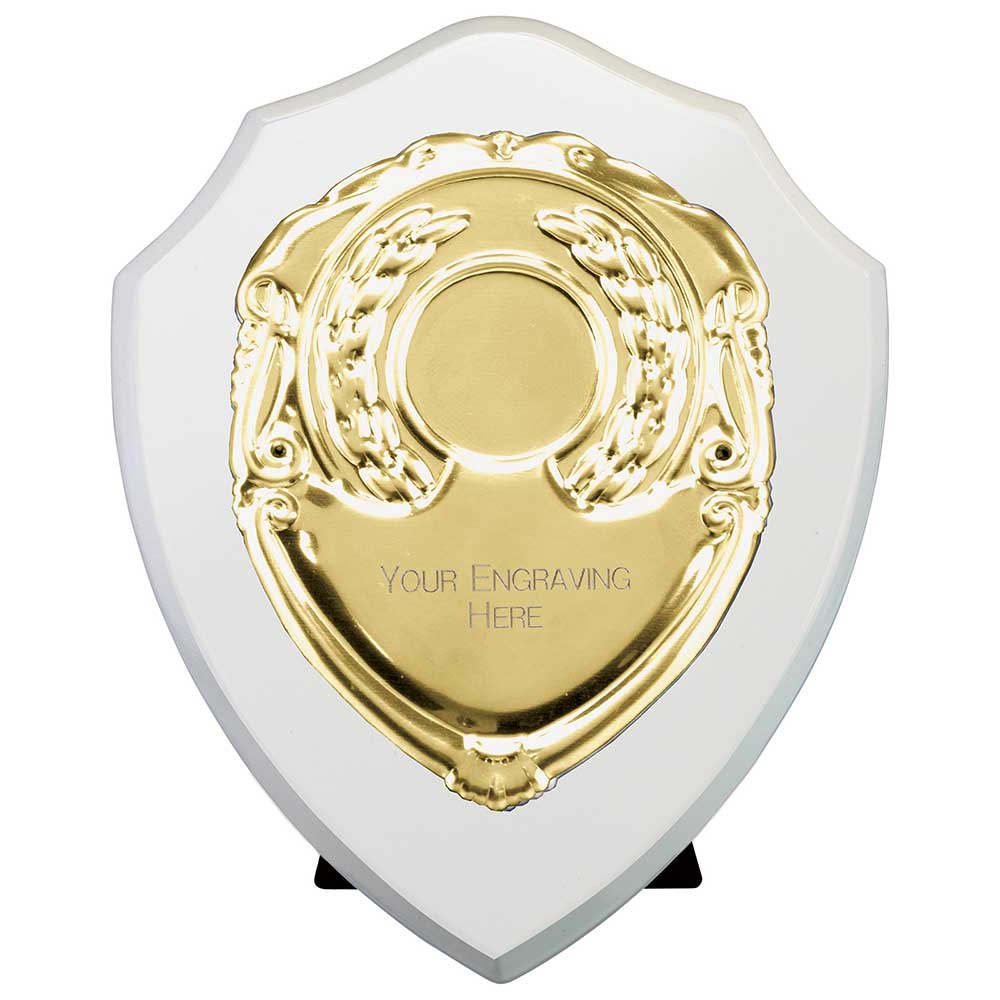 Aegis Wooden Shield with Engraved Front - Arctic White & Gold