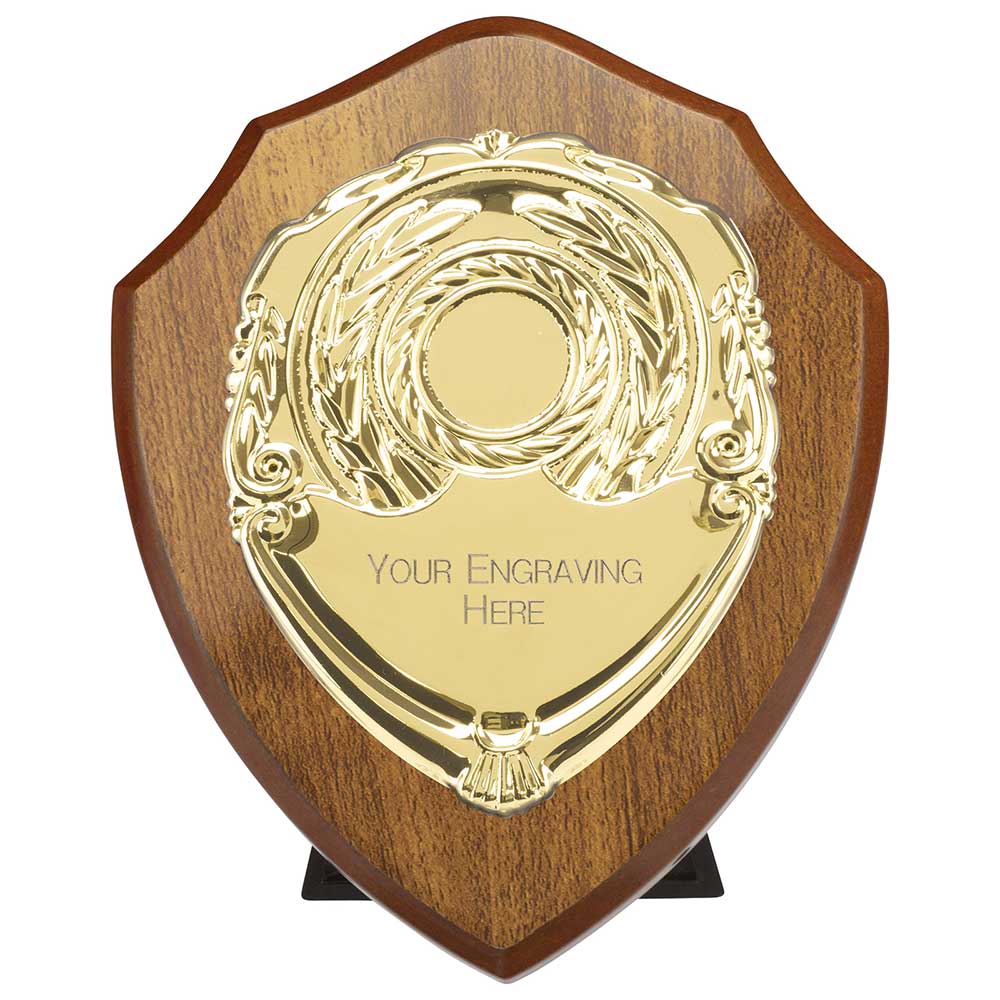 Aegis Wooden Shield with Engraved Front - Walnut & Gold