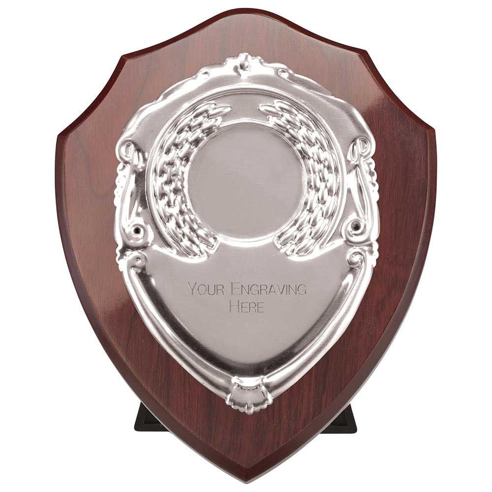 Aegis Wooden Shield with Engraved Front - Mahogany & Silver