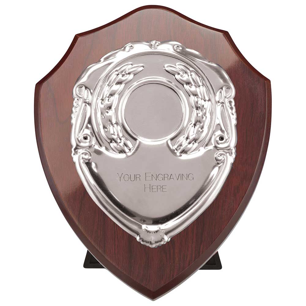 Aegis Wooden Shield with Engraved Front - Mahogany & Silver