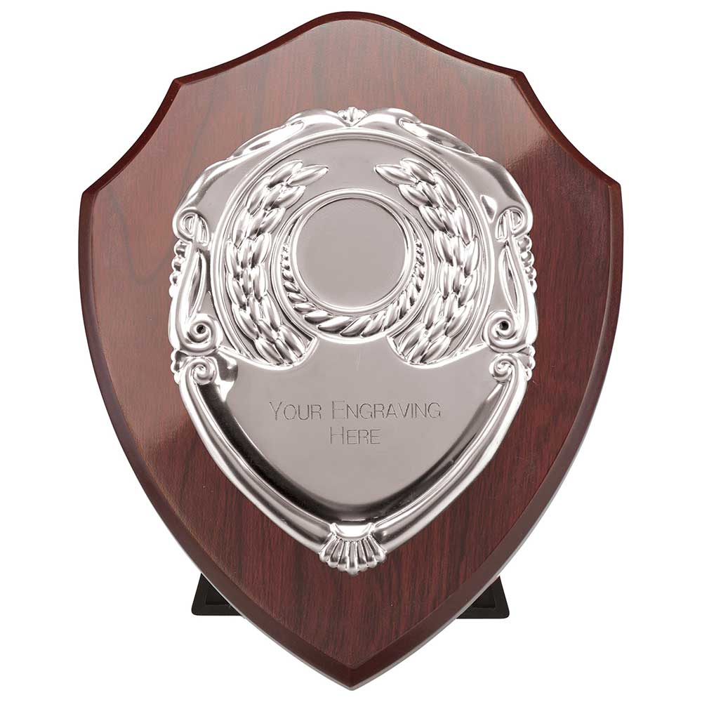 Aegis Wooden Shield with Engraved Front - Mahogany & Silver
