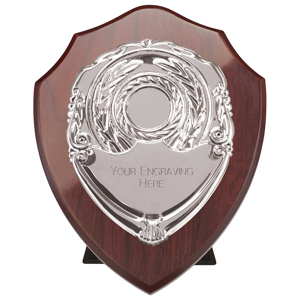 Aegis Wooden Shield with Engraved Front - Mahogany & Silver
