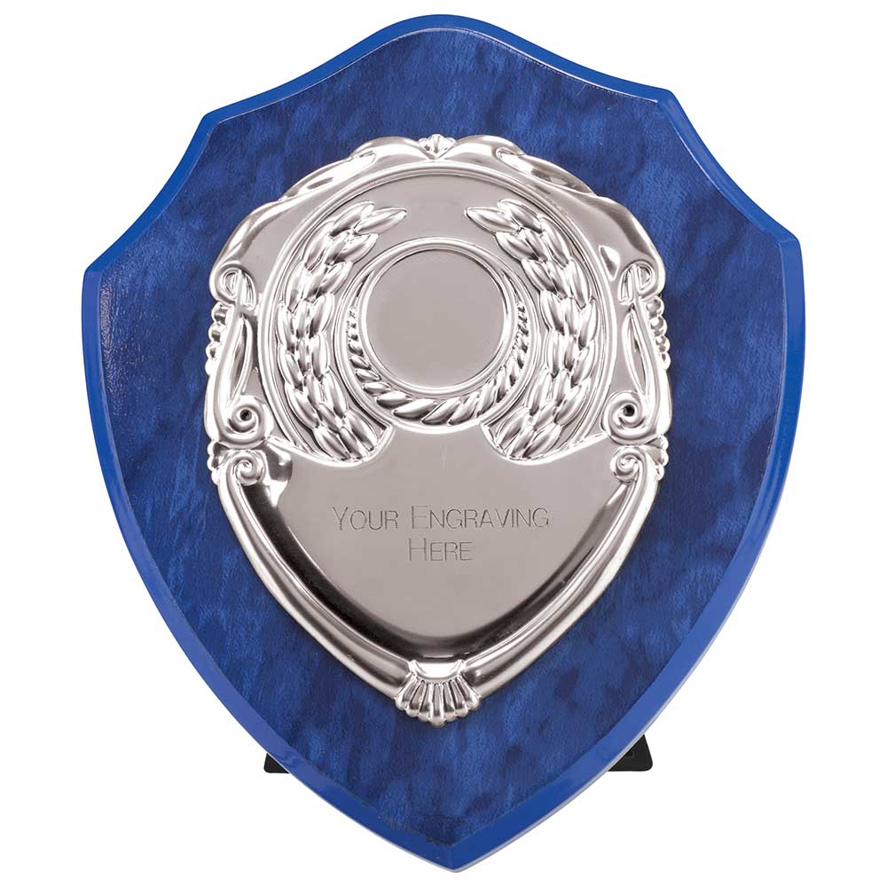 Aegis Wooden Shield with Engraved Front - Azure Blue & Silver