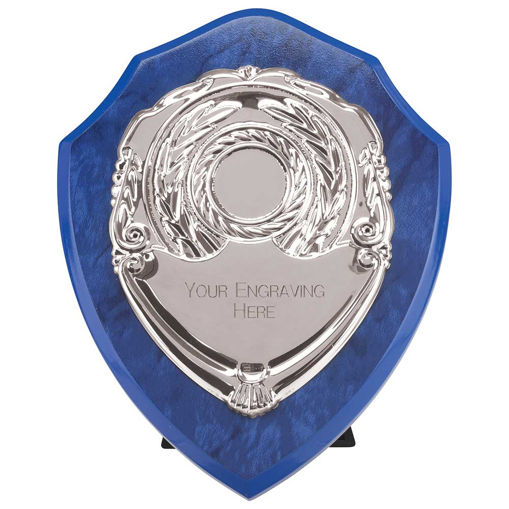 Aegis Wooden Shield with Engraved Front - Azure Blue & Silver