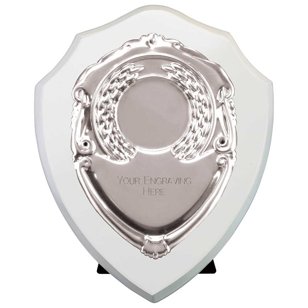 Aegis Wooden Shield with Engraved Front - Arctic White & Silver