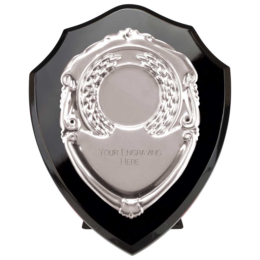 Aegis Wooden Shield with Engraved Front - Epic Black & Silver