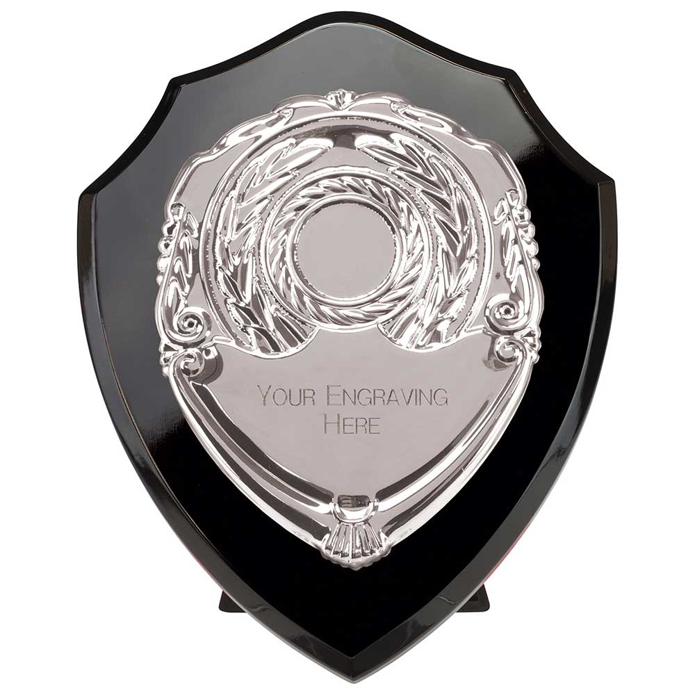 Aegis Wooden Shield with Engraved Front - Epic Black & Silver
