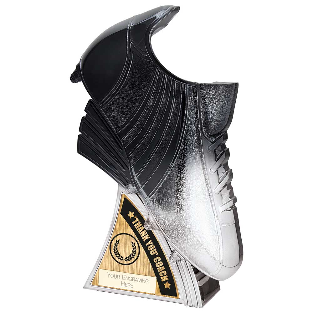 Power Boot Football Award - Thank You Coach - Black to Platinum