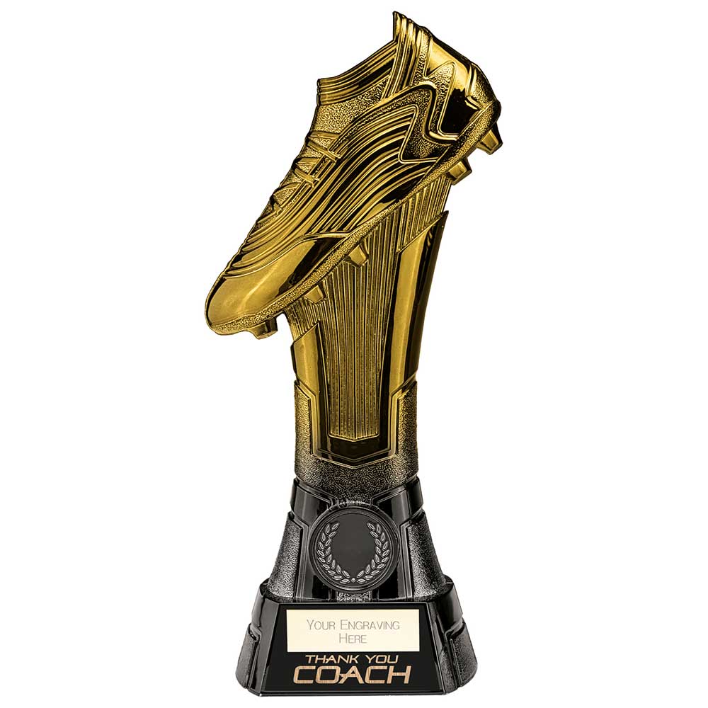 Rapid Strike Football Boot Award - Thank You Coach Fusion Gold & Carbon Black (250mm Height)