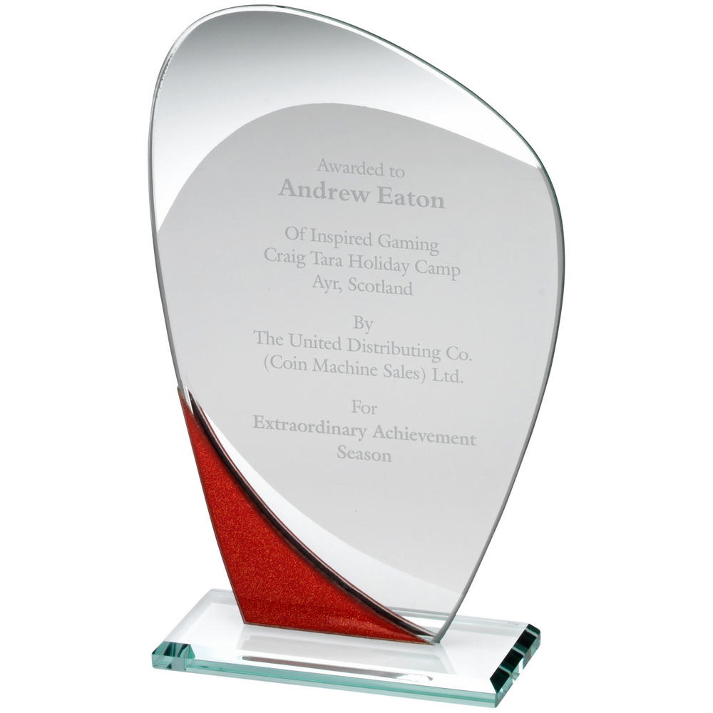 Curved Jade Glass Award with Red/Silver Detail