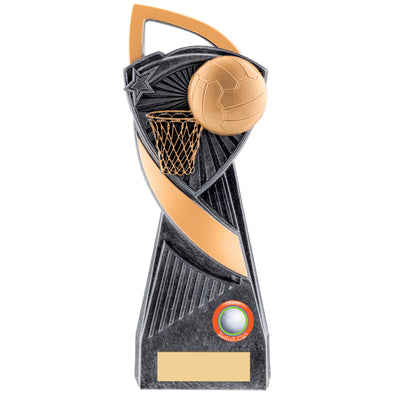 8.25" Gold/Silver Utopia Netball Trophy - With Personalised Plaque