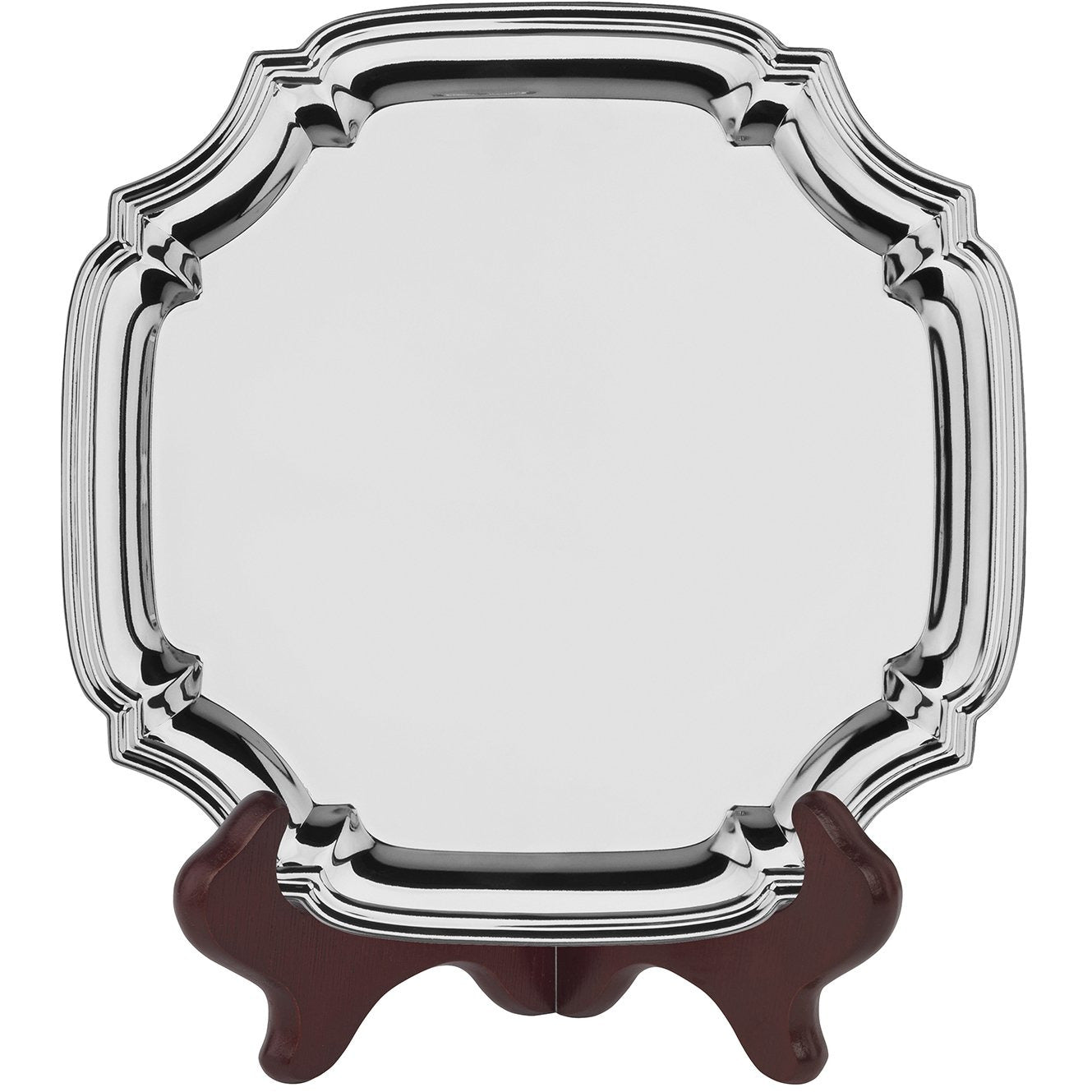 Square Chippendale Salver (Tray) - Nickel Plated - With Presentation Box & Plastic Stand