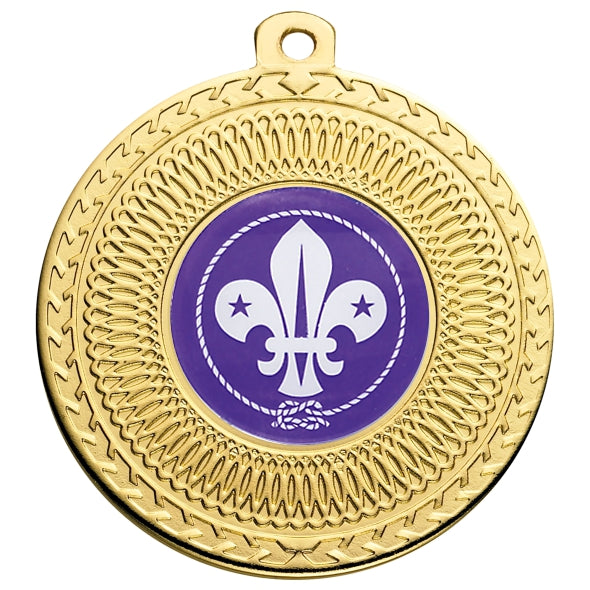 Scouts Fleur De Lis Gold Swirl 50mm Medal