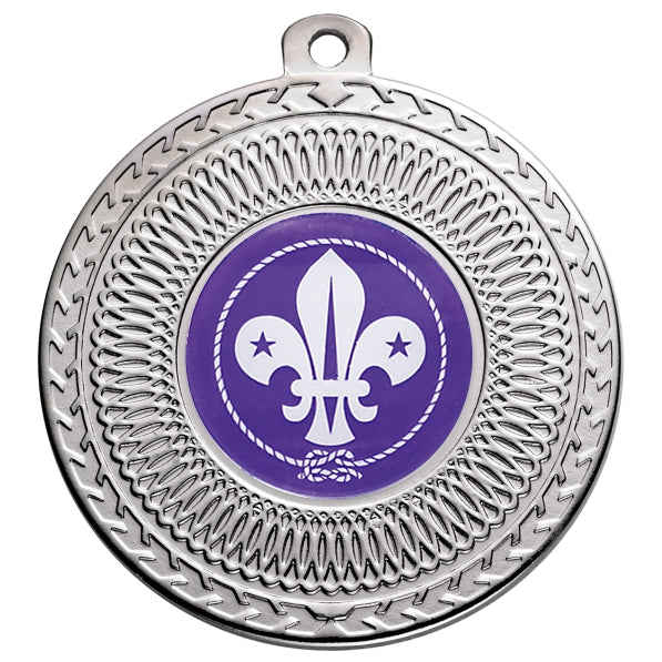 Scouts Fleur De Lis Silver Swirl 50mm Medal