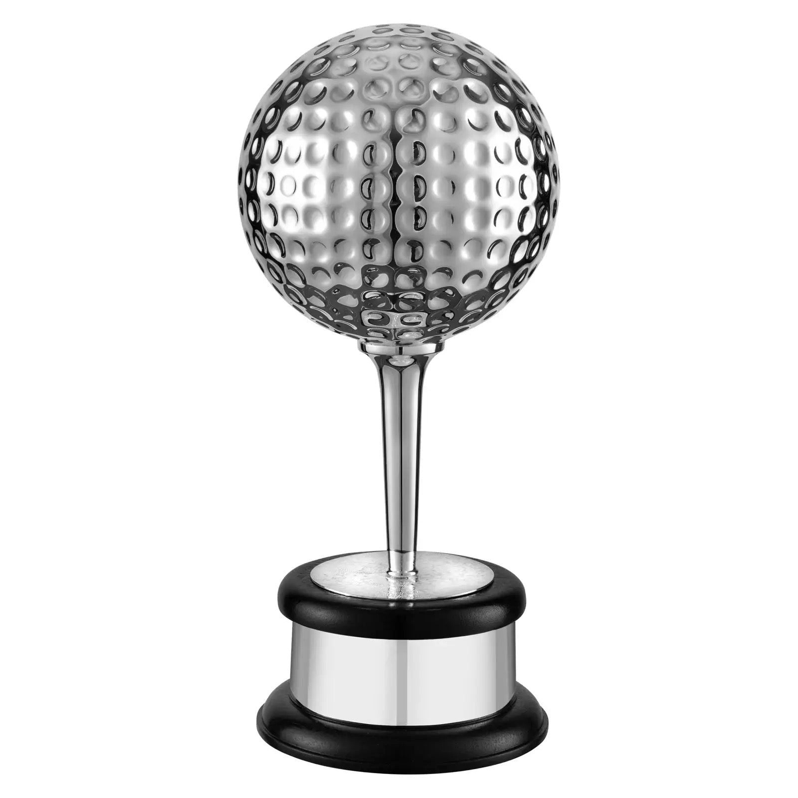 Silver Plated 15.5in Match Play Trophy - Prestige Golf Ball on Solid Wood Base