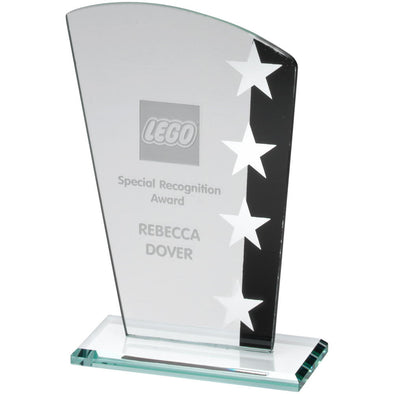 Jade Glass Award - Shield With Silver/Black Star Design -  6.5in