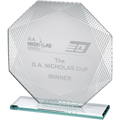 Jade Glass Award - Octagon With Silver Lined Edges - 6.25in