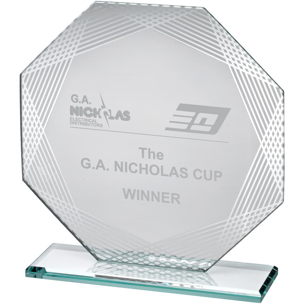 Jade Glass Octagon Award with Silver Edges