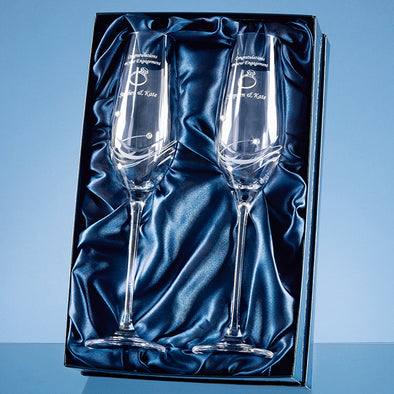 2 Diamante Champagne Flutes with Elegance Spiral Cutting