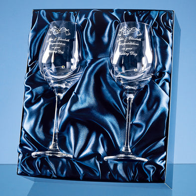 2 Diamante Wine Glasses with Elegance Spiral Cutting in a Gift Box
