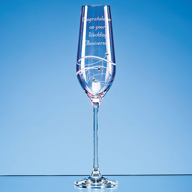 Single Pink Diamante Champagne Flute with Spiral Design Cutting