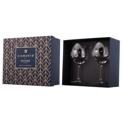 2 Diamante Gin Glasses with Spiral Design Cutting in a Satin Lined Gift Box