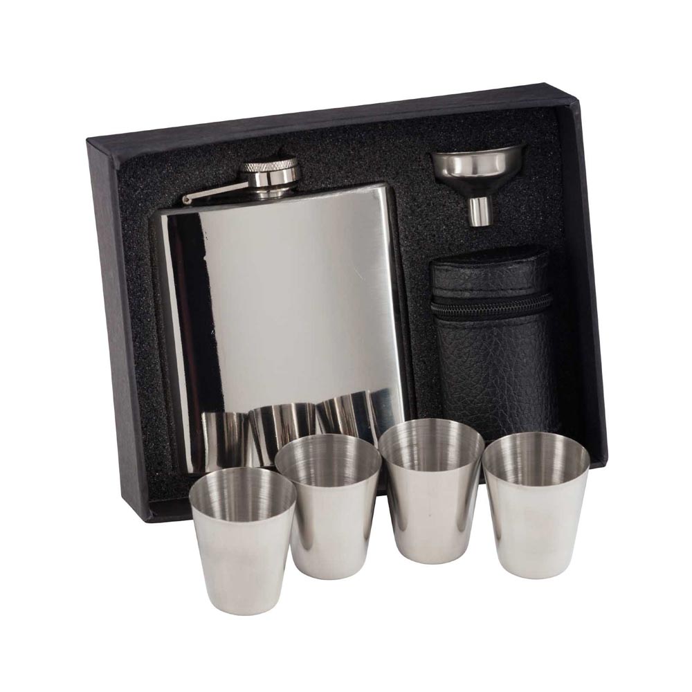Aintree Personalised Polished Steel Flask & Cups 115mm 6oz