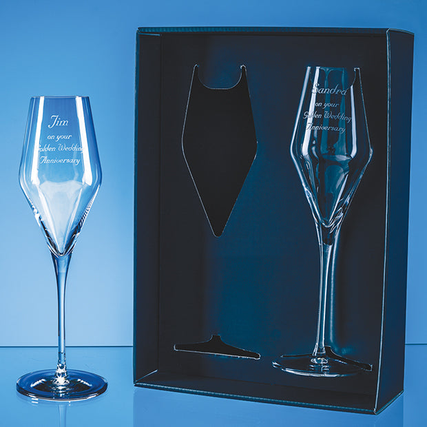2 HiLite Champagne Flutes with LED Illumination in the Base in a Gift Box