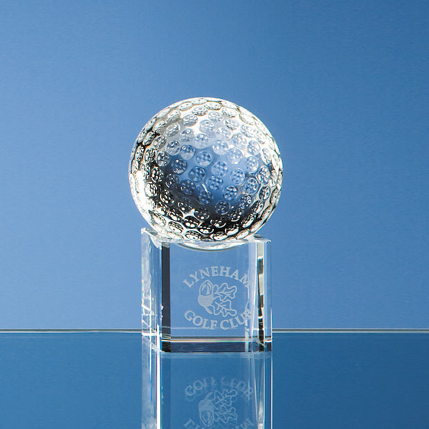 Engraved Crystal Golf Ball on Base