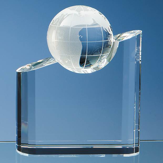 Engraved Crystal Globe Mountain Award
