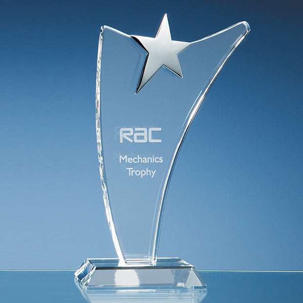 Engraved Crystal Swoop Award with Silver Star