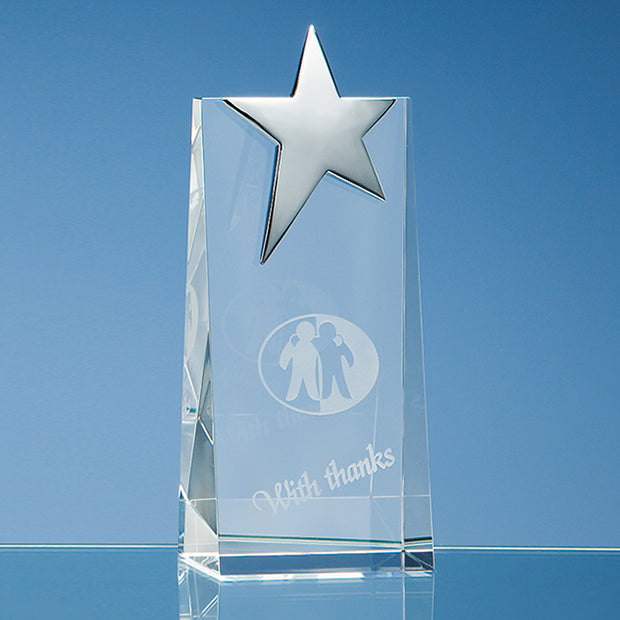 Engraved Crystal Rectangle Award with Silver Star