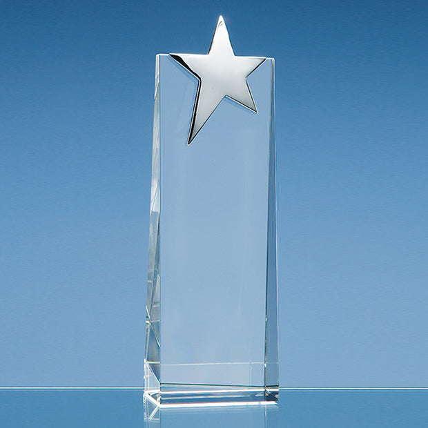 Engraved Crystal Rectangle Award with Silver Star