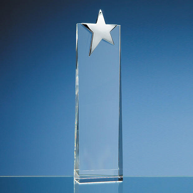 Engraved Crystal Rectangle Award with Silver Star