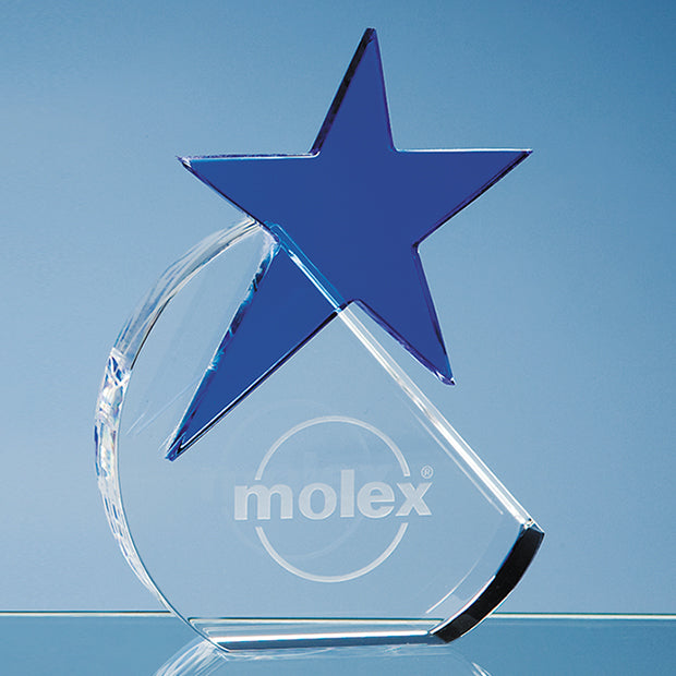 Engraved Crystal Circle with Blue Star Award