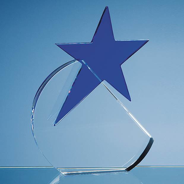 Engraved Crystal Circle with Blue Star Award