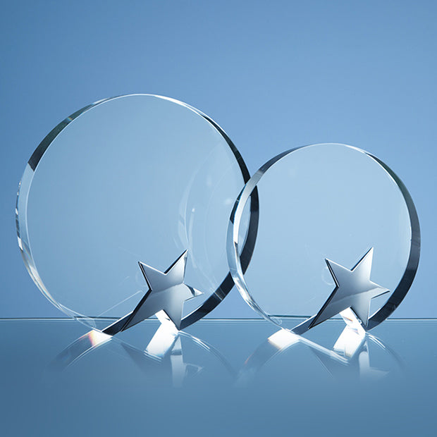 12cm Optical Crystal Circle Award with Silver Star